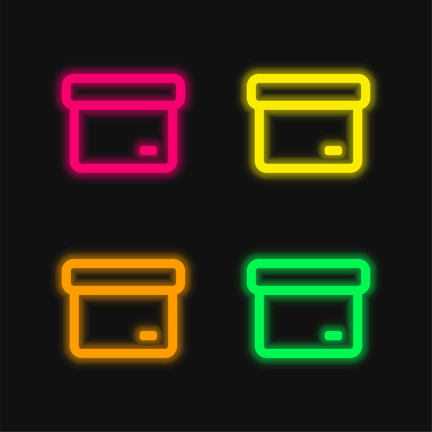 Archive Outlined Box four color glowing neon vector icon - Vector, Image