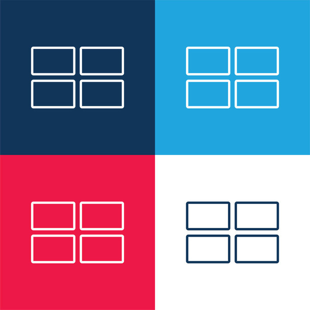 4 Rectangles blue and red four color minimal icon set - Vector, Image