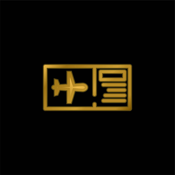 Airplane Ticket gold plated metalic icon or logo vector - Vector, Image
