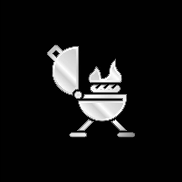 Barbeque silver plated metallic icon - Vector, Image