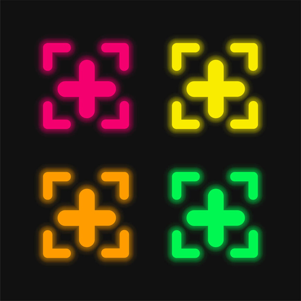 Lisää kuvake neljä väriä hehkuva neon vektori kuvake - Vektori, kuva