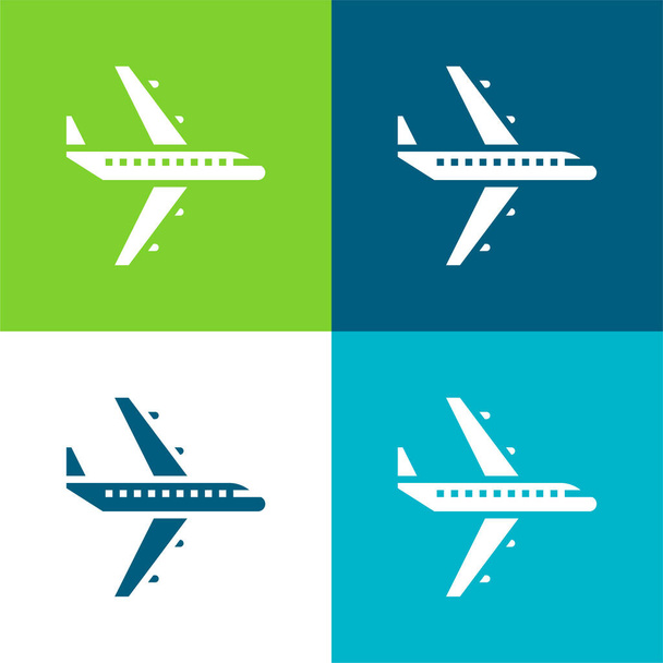 Avião Plano quatro cores conjunto de ícones mínimos - Vetor, Imagem
