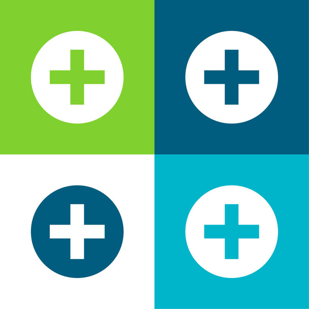Añadir Símbolo circular de interfaz con signo Plus Plano conjunto de iconos mínimo de cuatro colores - Vector, Imagen