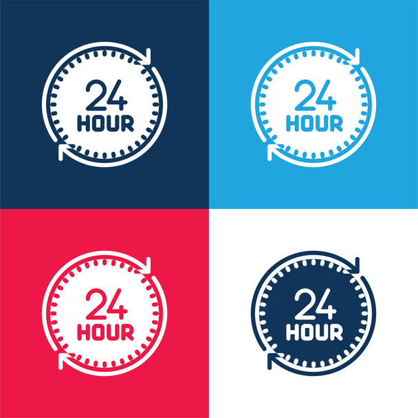24 Horas azul y rojo de cuatro colores mínimo icono conjunto - Vector, Imagen