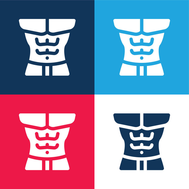 Abdominal azul y rojo conjunto de iconos mínimo de cuatro colores - Vector, Imagen