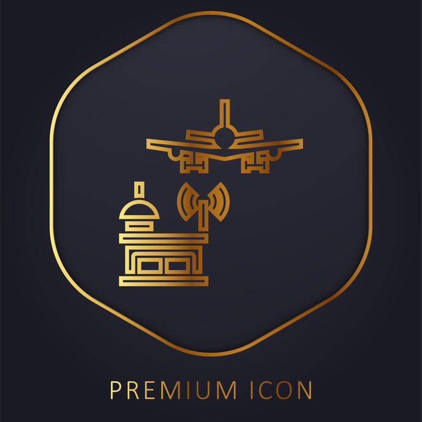 Aeropuerto Torre línea de oro logotipo premium o icono - Vector, Imagen