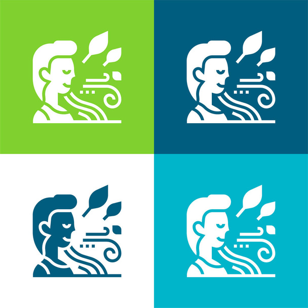 Breath Flat cztery kolory minimalny zestaw ikon - Wektor, obraz