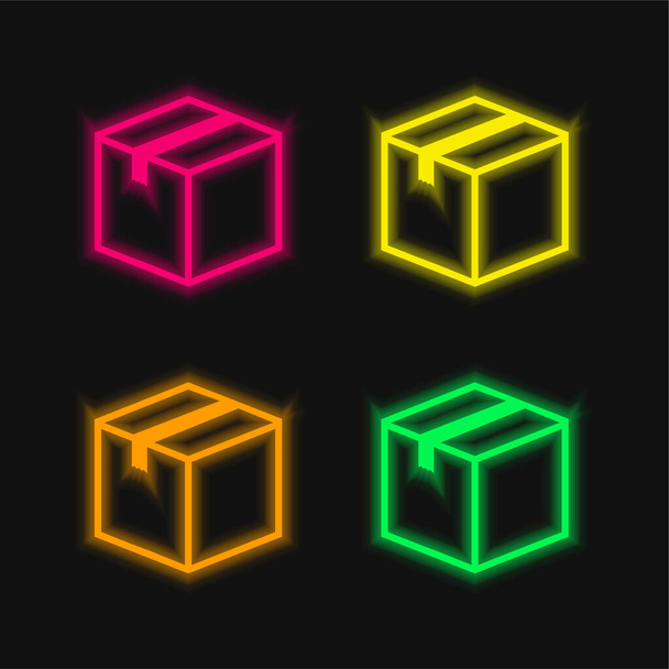 Box Closed four color glowing neon vector icon - Vector, Image