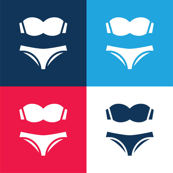 Bikini azul y rojo conjunto de iconos mínimo de cuatro colores - Vector, Imagen