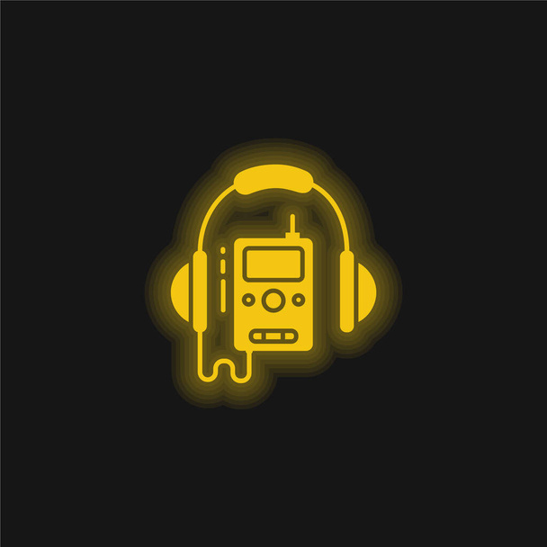 Audio Guide sárga izzó neon ikon - Vektor, kép