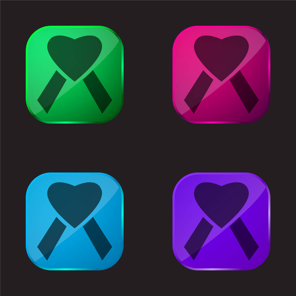 AIDS Heart four color glass button icon - Vector, Image