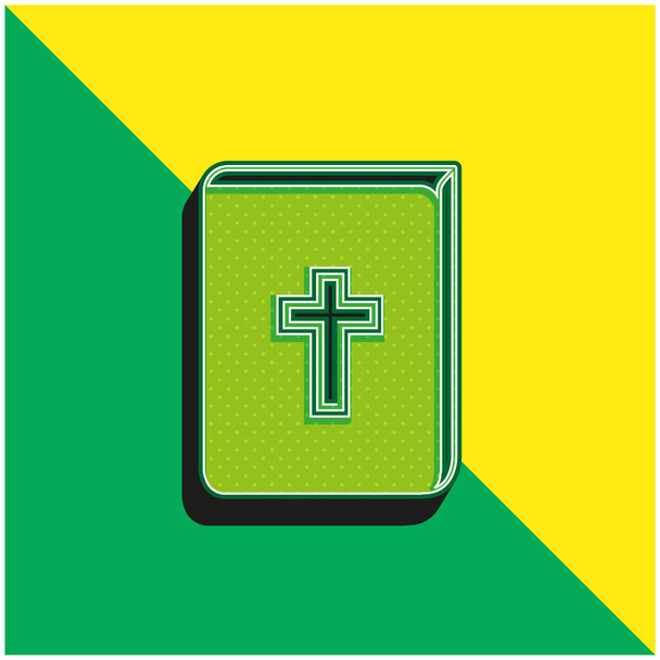 Bible With Cross Sign In Front Green and yellow modern 3d vector icon logo - Vector, Image