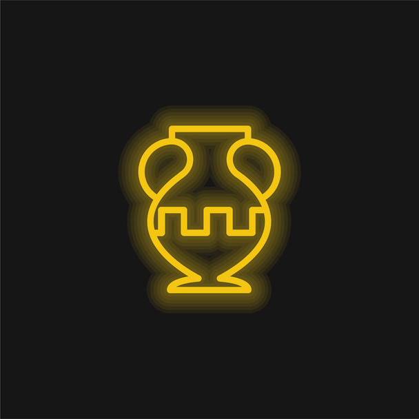 Ancient Jar Outline In A Museum yellow glowing neon icon - Vector, Image