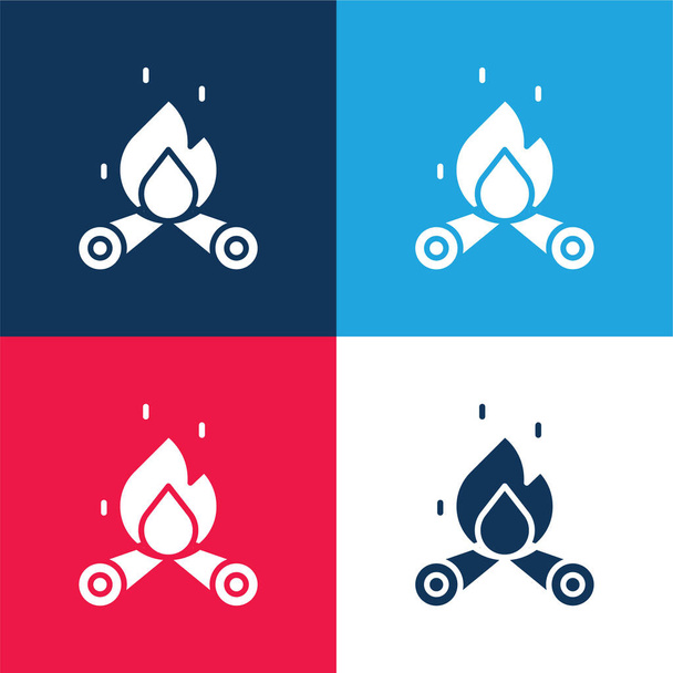 Bonfire blauw en rood vier kleuren minimale pictogram set - Vector, afbeelding