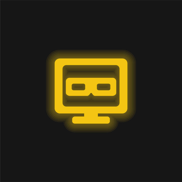 3D Televize žlutá zářící neonová ikona - Vektor, obrázek