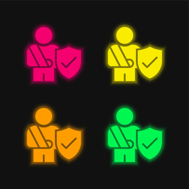 Unfall vier Farben leuchtenden Neon-Vektor-Symbol - Vektor, Bild