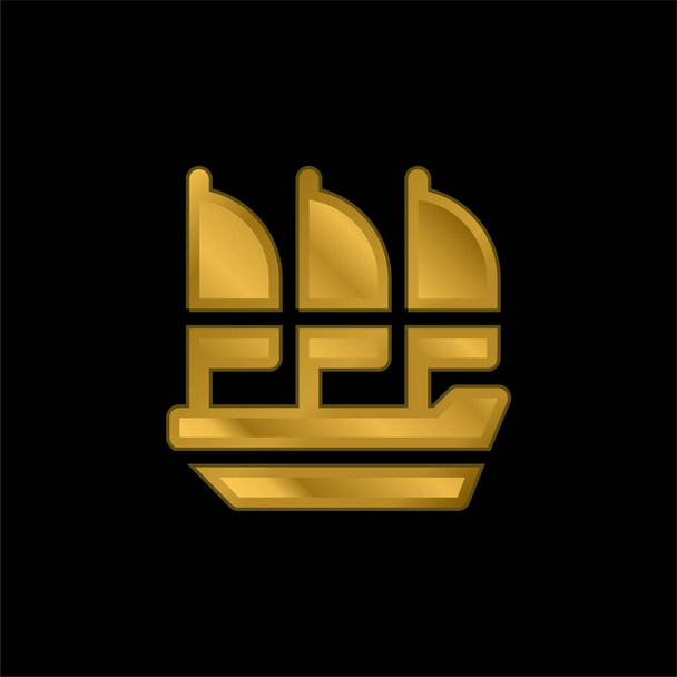 Barco chapado en oro icono metálico o logo vector - Vector, imagen