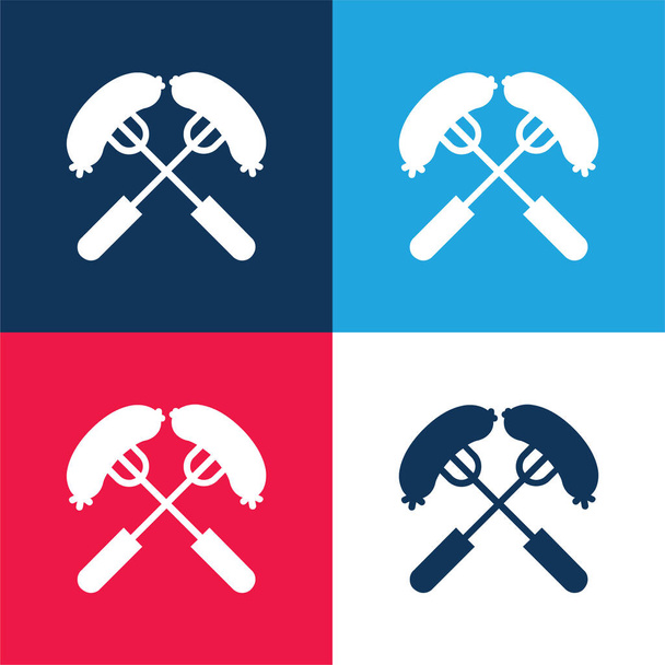 Barbecue blue and red four color minimal icon set - Vector, Image