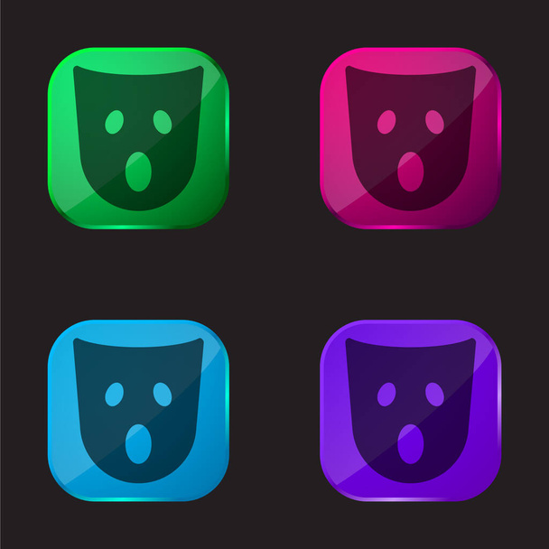 Verbazing Masker vier kleuren glazen knop pictogram - Vector, afbeelding