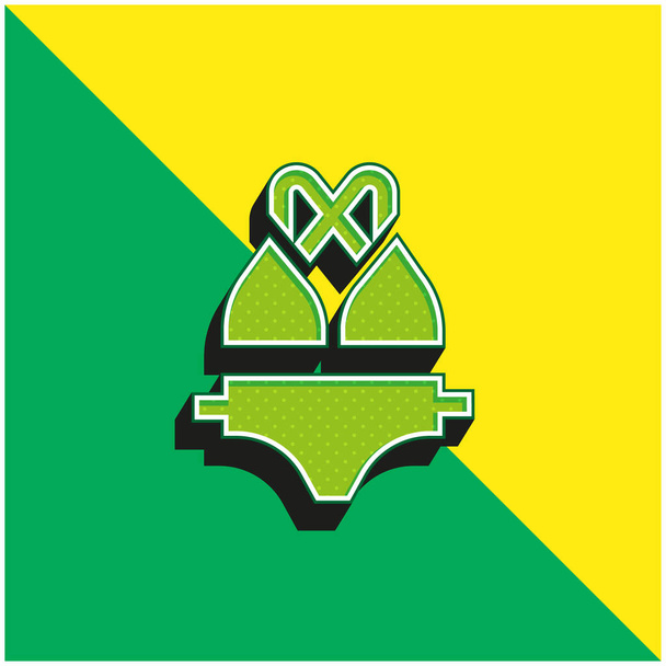 Bikini verde y amarillo moderno 3d vector icono logotipo - Vector, Imagen