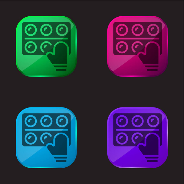 Cuisson icône bouton en verre quatre couleurs - Vecteur, image