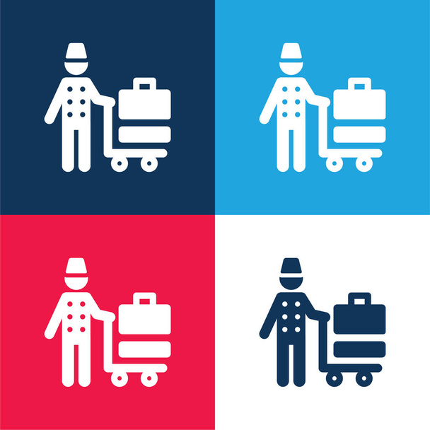 Bellhop blue and red four color minimal icon set - Vector, Image