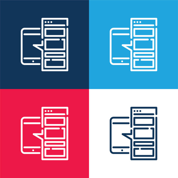 アプリの青と赤の4色の最小アイコンセット - ベクター画像