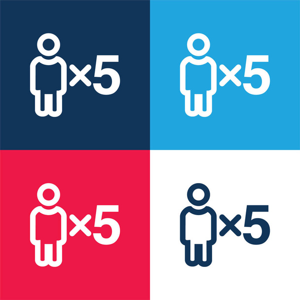 5 Persons Symbol blue and red four color minimal icon set - Vector, Image
