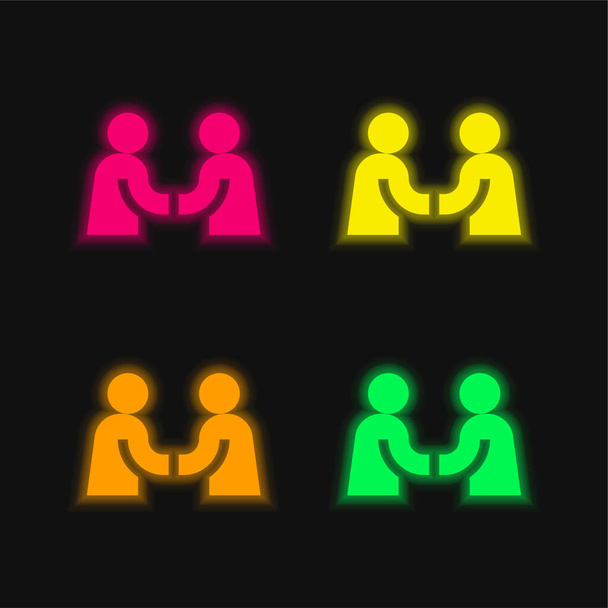 Acuerdo de cuatro colores brillante icono de vectores de neón - Vector, imagen