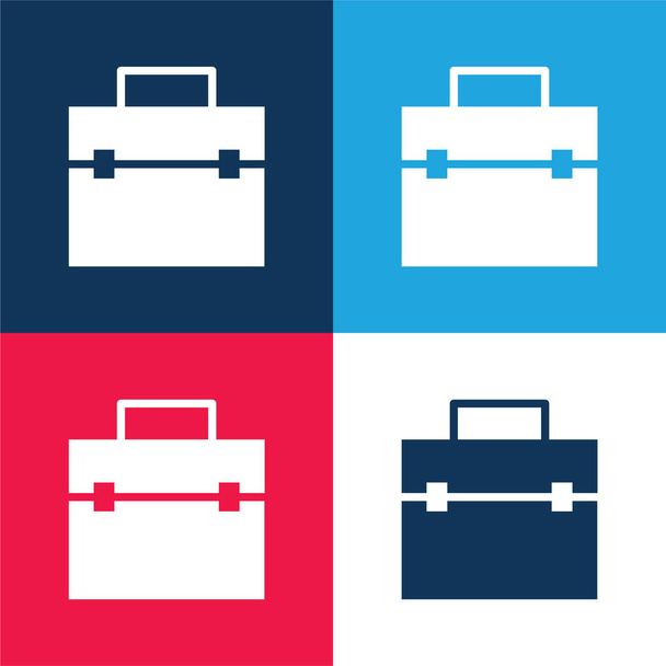Briefcase blue and red four color minimal icon set - Vector, Image