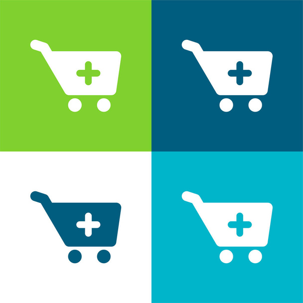 Add To Shopping Cart Flat four color minimal icon set - Vector, Image