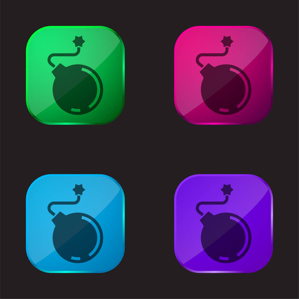 Bomb four color glass button icon - Vector, Image