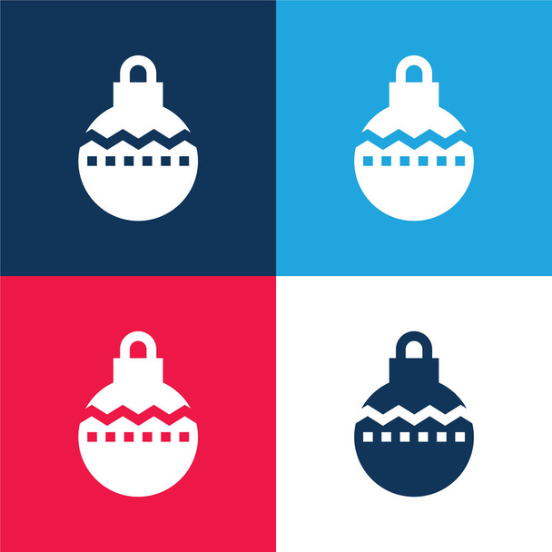 Bauble azul e vermelho conjunto de ícones mínimos de quatro cores - Vetor, Imagem