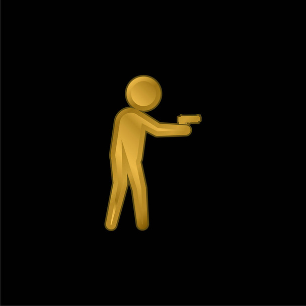 Fegyveres bűnöző férfi sziluett aranyozott fém ikon vagy logó vektor - Vektor, kép