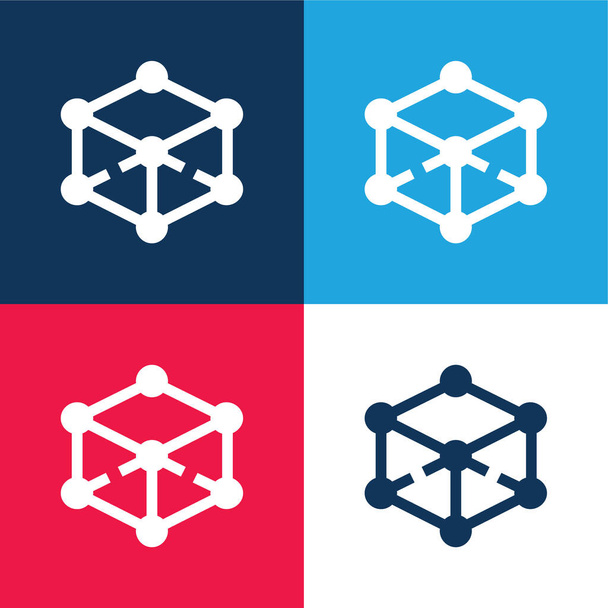 3D-Modellierung blau und rot vier Farben minimalen Symbolsatz - Vektor, Bild