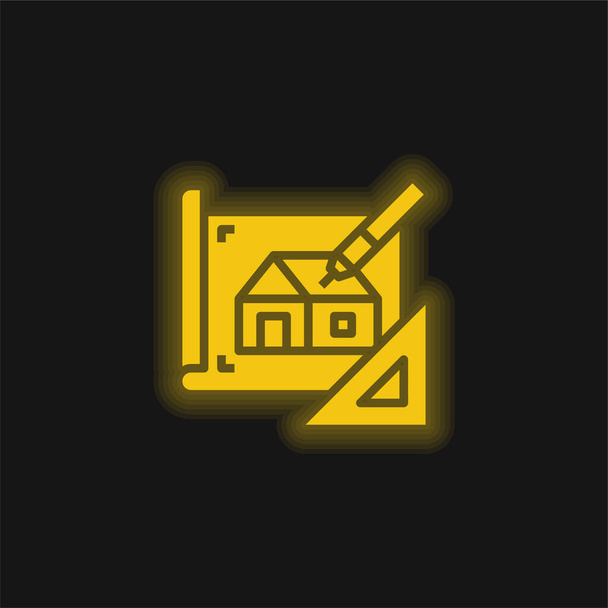 Icono de neón brillante amarillo Blueprint - Vector, imagen