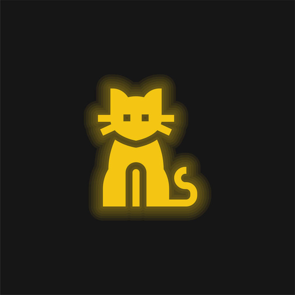 Fekete Macska sárga izzó neon ikon - Vektor, kép