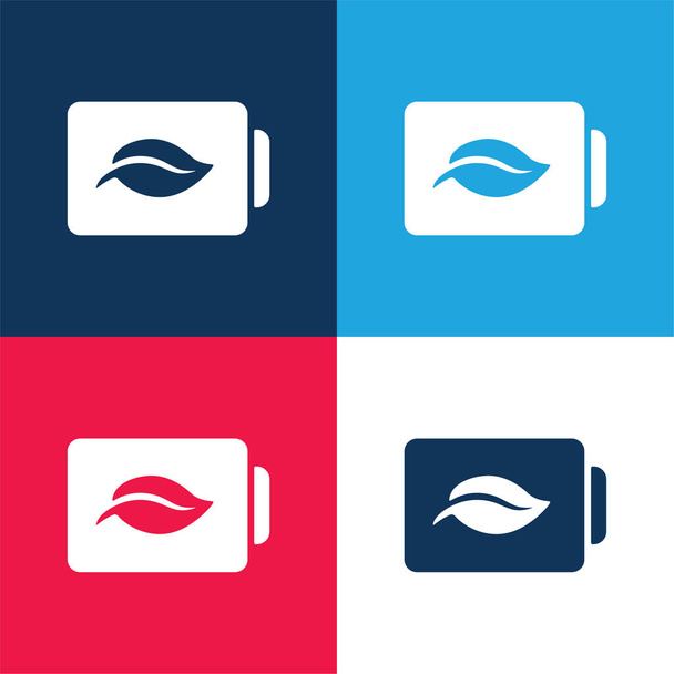 Статус батареї Символ з листям синій і червоний чотири кольори мінімальний іконний набір - Вектор, зображення