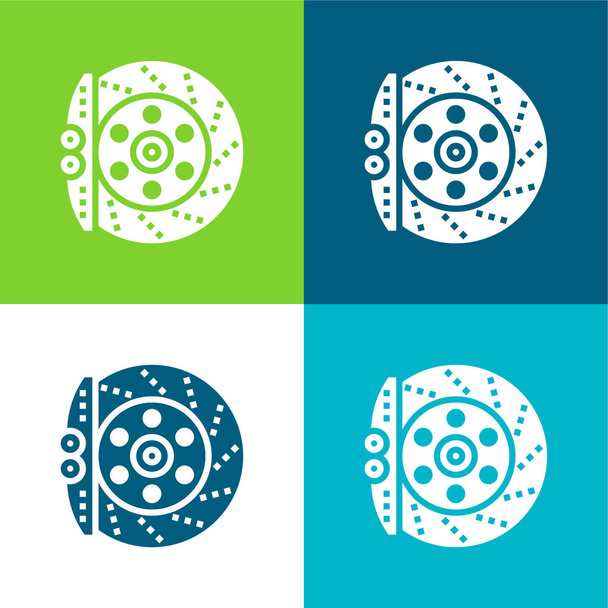Freno Plano de cuatro colores icono mínimo conjunto - Vector, Imagen
