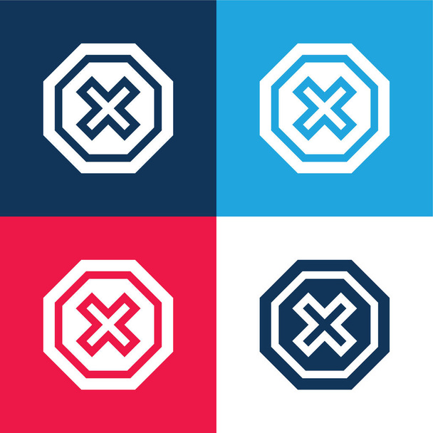 Blocker annonce bleu et rouge quatre couleurs minimum jeu d'icônes - Vecteur, image