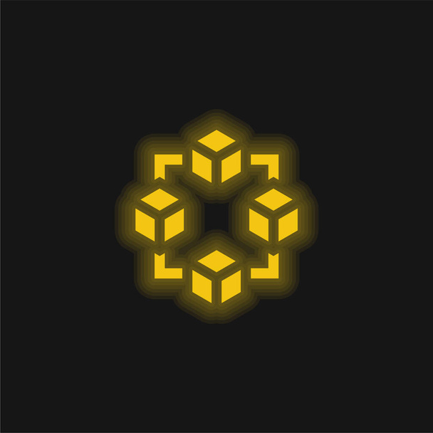 Блокчейн желтый светящийся неоновый значок - Вектор,изображение