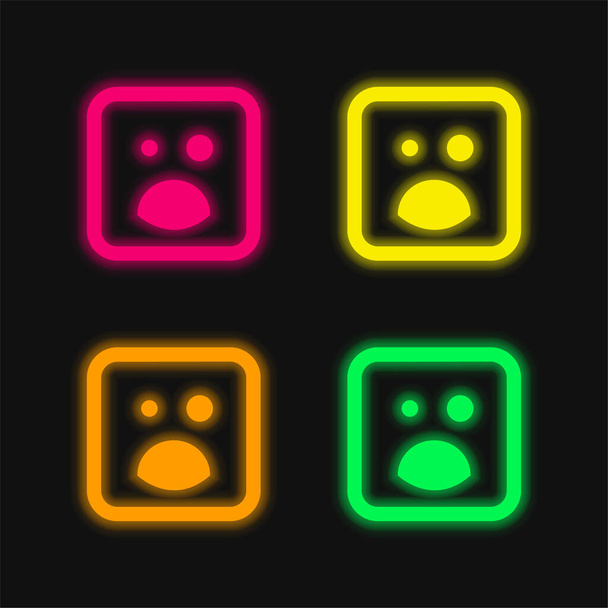 Occhio nero e bocca aperta Emoticon Square Face quattro colori luminosi icona vettoriale al neon - Vettoriali, immagini