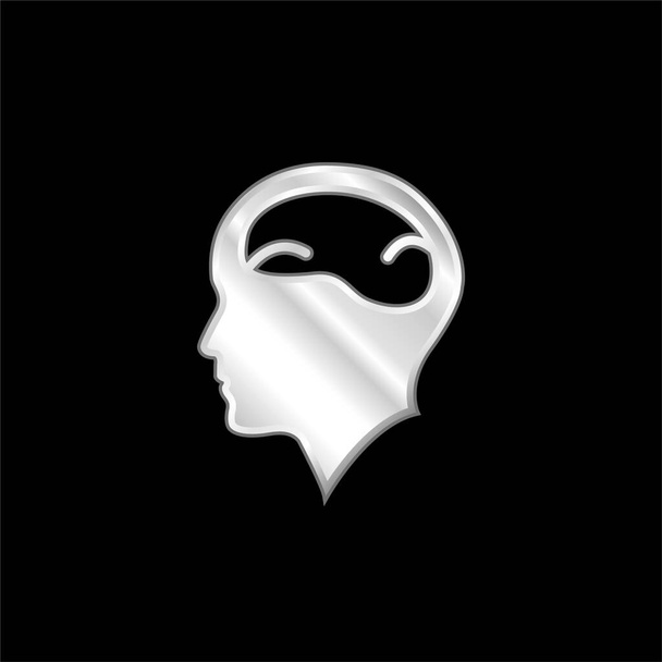 Cabeza de hombre calvo con cerebro plateado icono metálico - Vector, Imagen