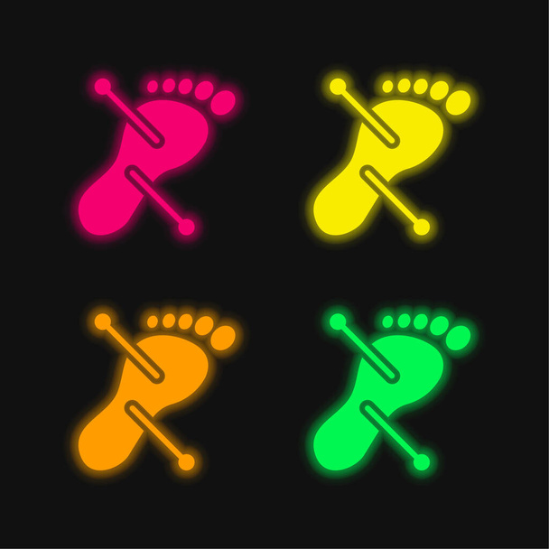 Acupuntura de cuatro colores brillante icono del vector de neón - Vector, Imagen