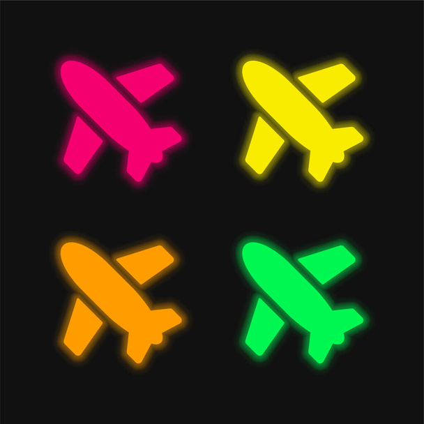 Letadlo čtyři barvy zářící neonový vektor ikona - Vektor, obrázek