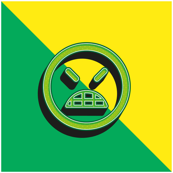 Angry Emoticon Square Face Csukott szemmel Zöld és sárga modern 3D vektor ikon logó - Vektor, kép