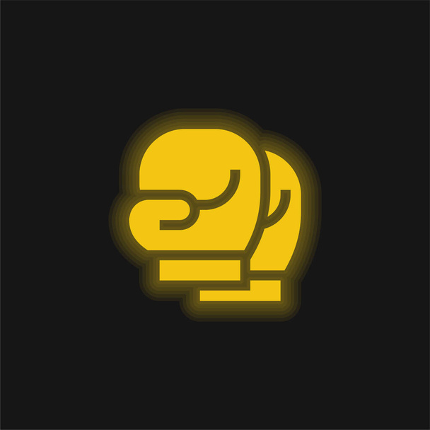 Boxing kesztyű sárga izzó neon ikon - Vektor, kép