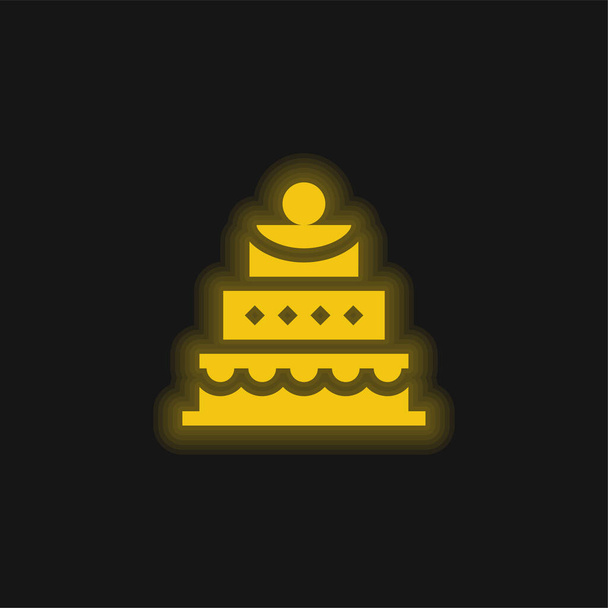 Narozeninový dort žlutá zářící neonová ikona - Vektor, obrázek