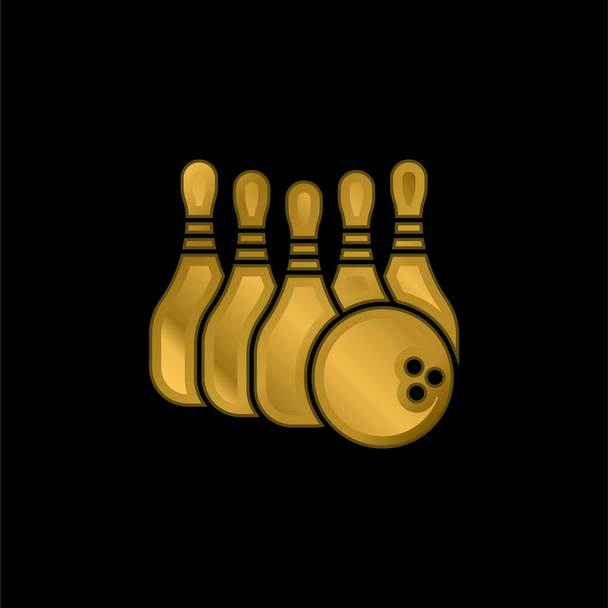 Bowling chapado en oro icono metálico o logo vector - Vector, imagen