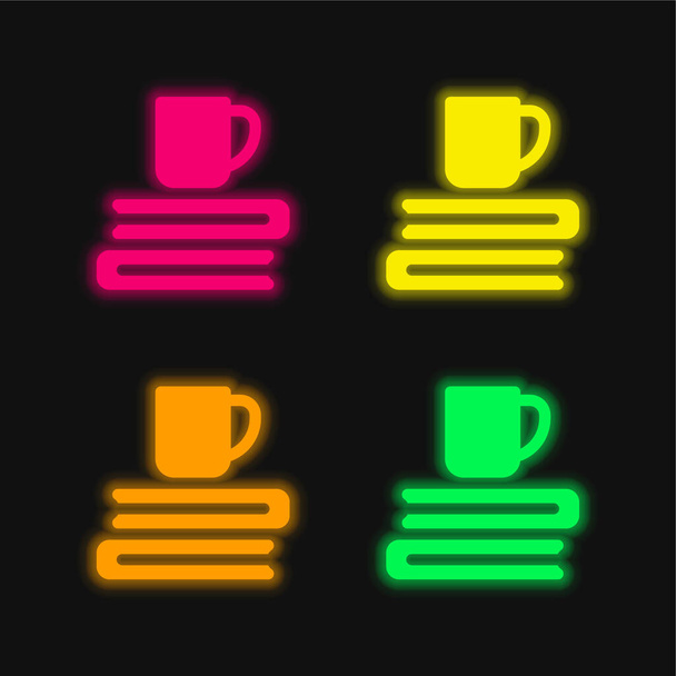 Könyvek négy szín izzó neon vektor ikon - Vektor, kép